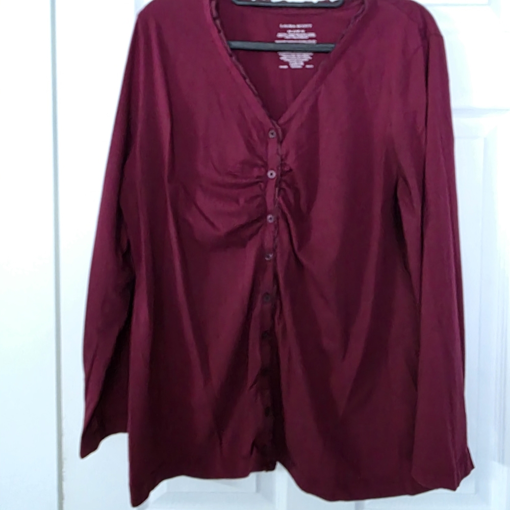 Laura Scott Burgundy Button-Up Blouse